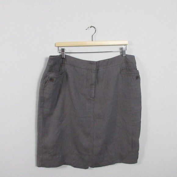 Eileen Fisher Linen Twill Pencil Mini Skirt L Gray Classic Preppy Casual 306 - Picture 2 of 12